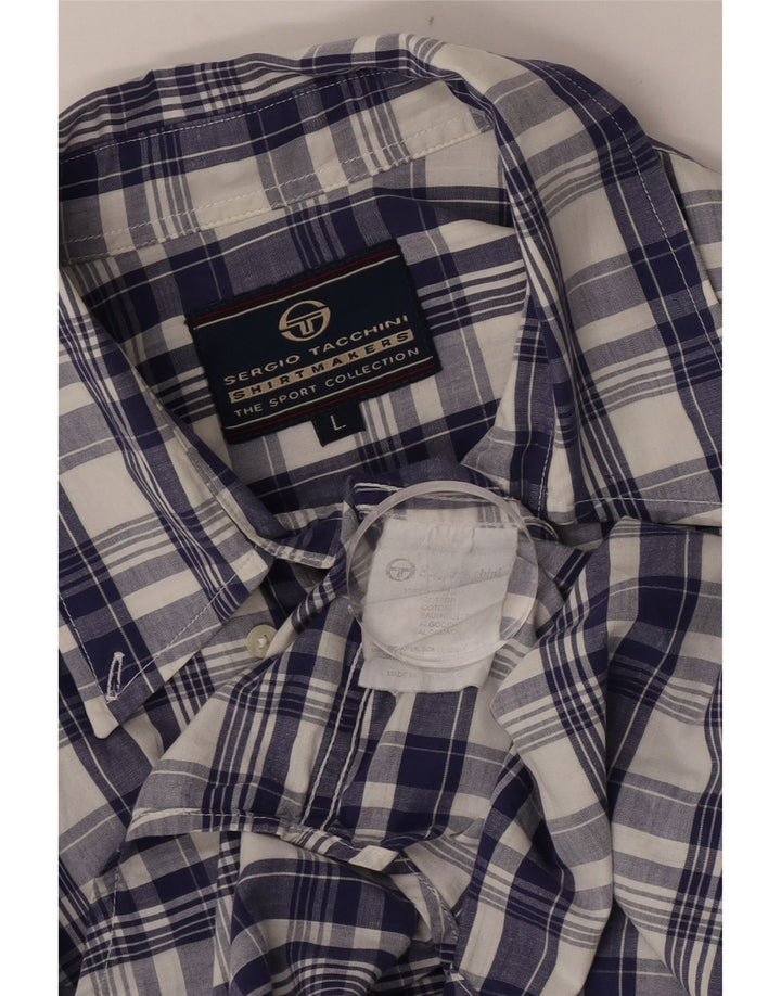 Camicia da uomo a maniche corte Sergio Tacchini grande in cotone a quadri blu navy