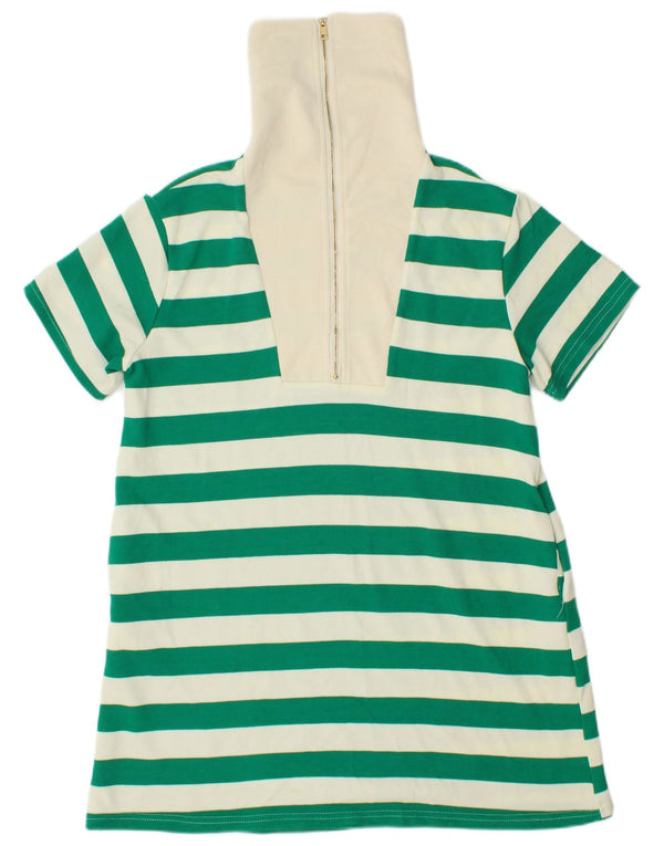 Abito t-shirt vintage da donna con collo lungo e zip UK 14 a righe verdi medie