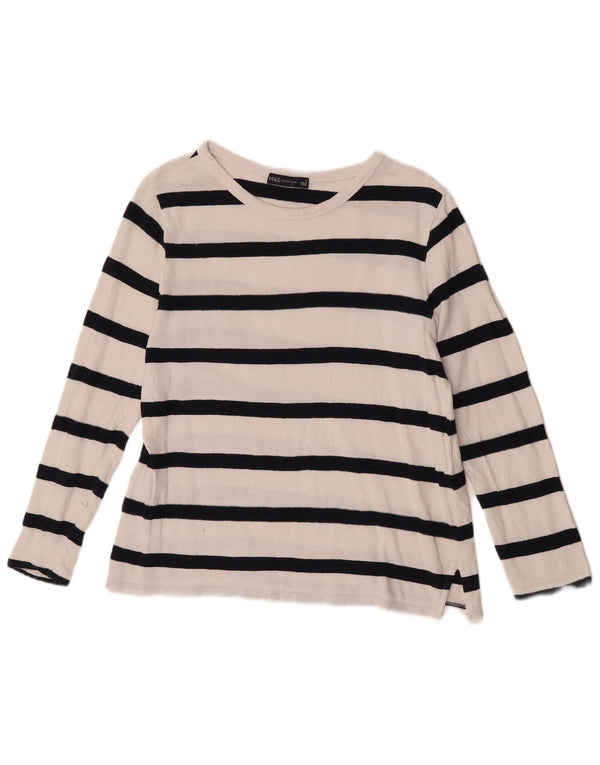 Marks & Spencer Top da donna a maniche lunghe UK 12 Cotone a righe bianche medie