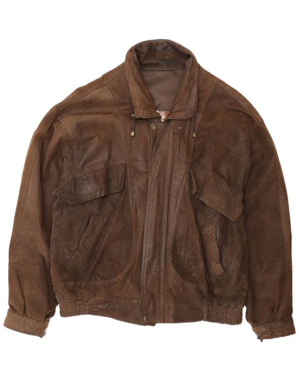 Giacca bomber in pelle da uomo vintage UK 42 XL Marrone