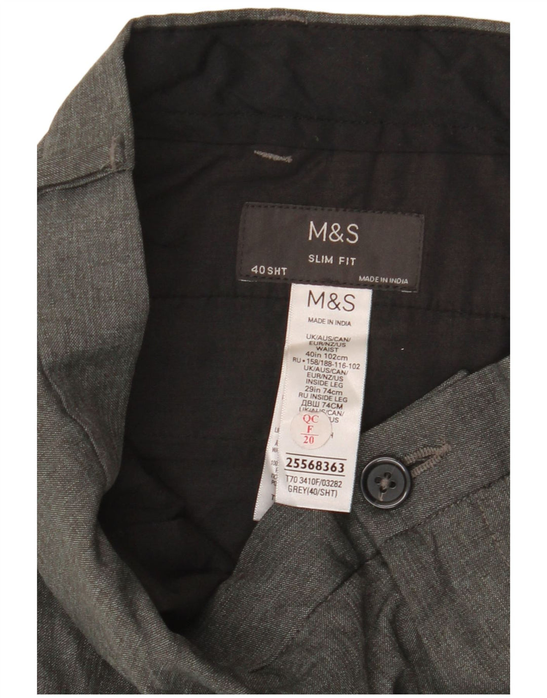 MARKS & SPENCER Pantaloni chino slim fit da uomo W40 L29 poliestere grigio