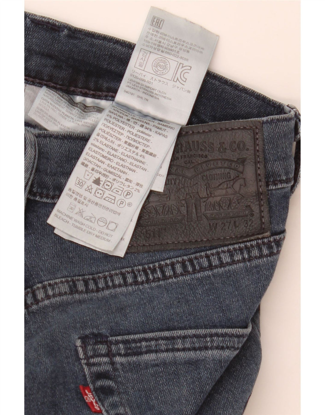 Jeans Levi's Uomo 511 Slim W27 L32 Cotone Blu Navy