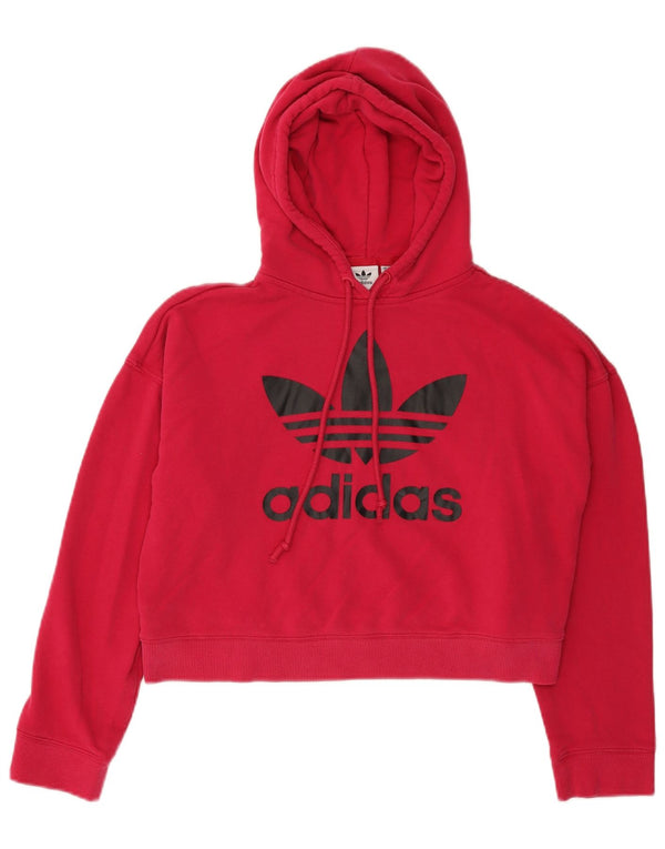Maglione con cappuccio grafico oversize da donna ADIDAS corto UK 8 piccolo cotone rosa