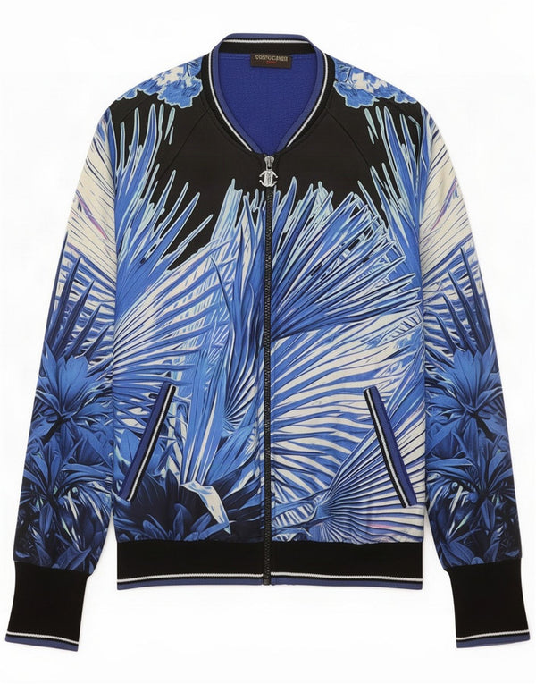 Roberto Cavalli Womens Tracksuit Top Jacket IT 40 Small Blue Floral Silk