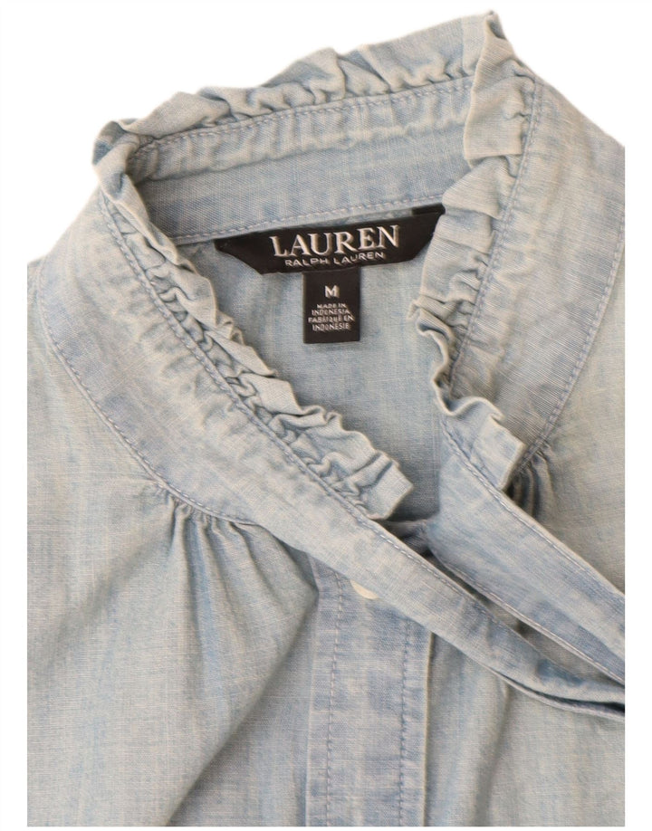 Camicia con cravatta frontale da donna Ralph Lauren UK 14 Cotone blu medio