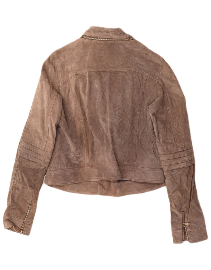Giacca da motociclista in pelle scamosciata corta da donna LIU JO IT 46 Large in pelle beige