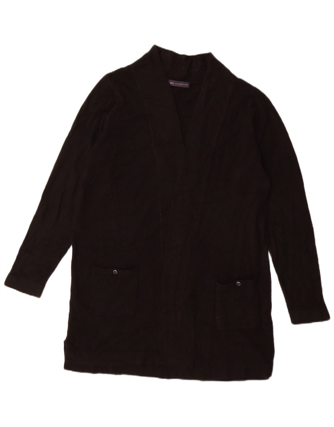 Maglione cardigan aperto lungo da donna Marks & Spencer UK 16 grande nero