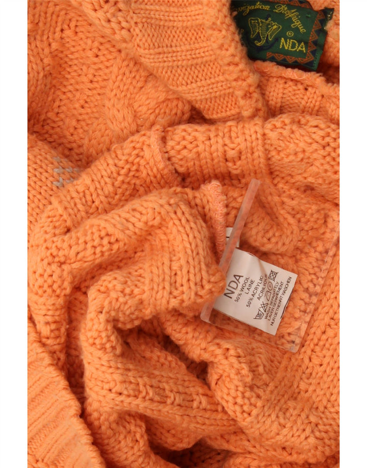 Maglione vintage da uomo con collo alto e lana Fair Isle arancione grande