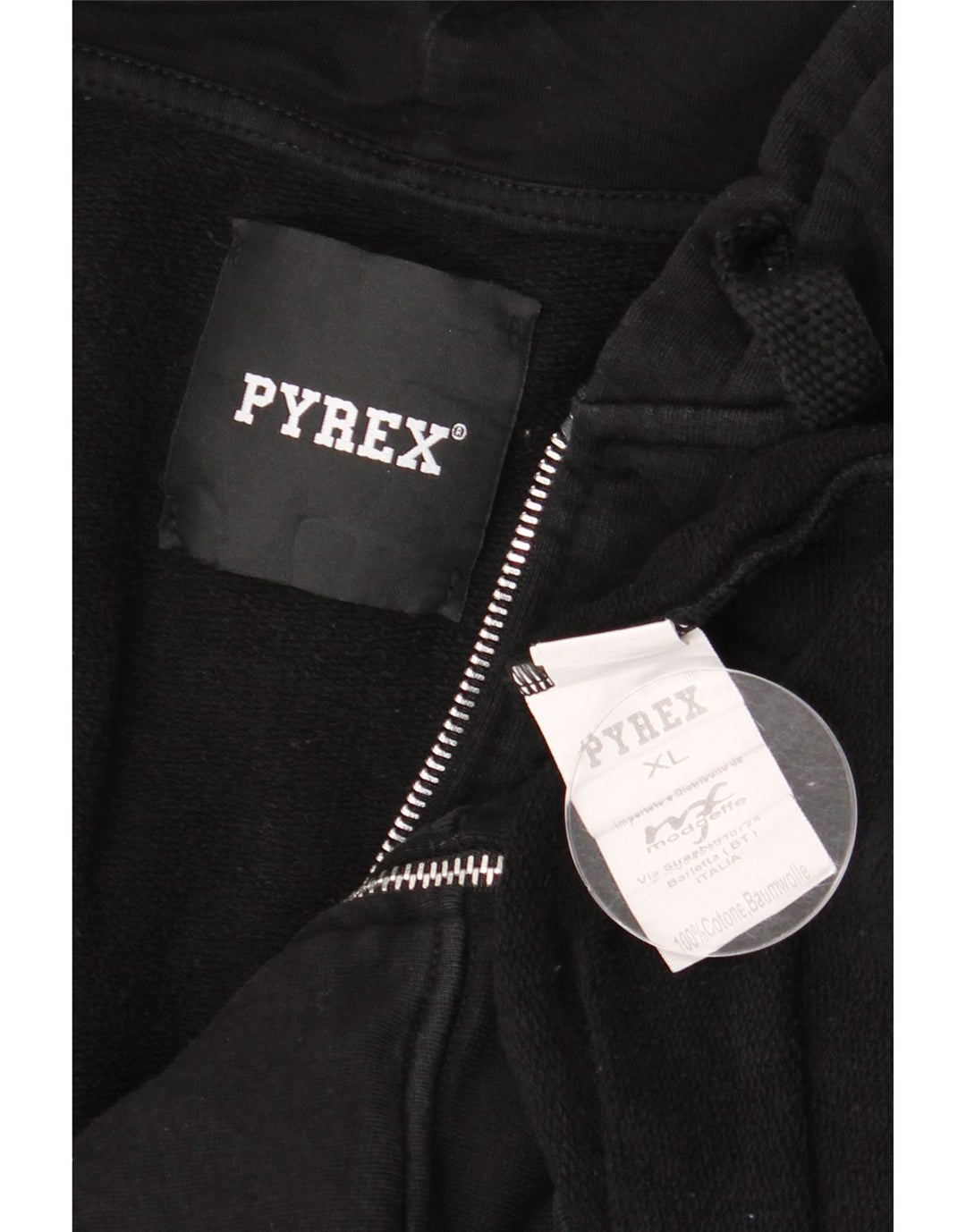 Felpa con cappuccio con zip grafica da uomo Pyrex XL in cotone nero