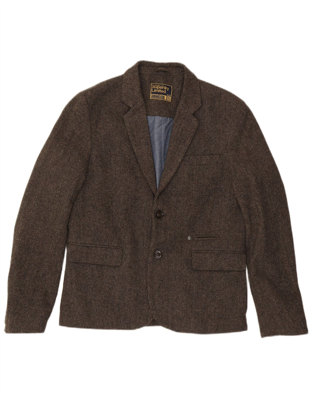 Giacca blazer da uomo a 2 bottoni Superdry UK 44 2XL Cotone a spina di pesce marrone