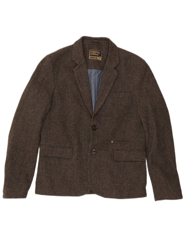 Giacca blazer da uomo a 2 bottoni Superdry UK 44 2XL Cotone a spina di pesce marrone