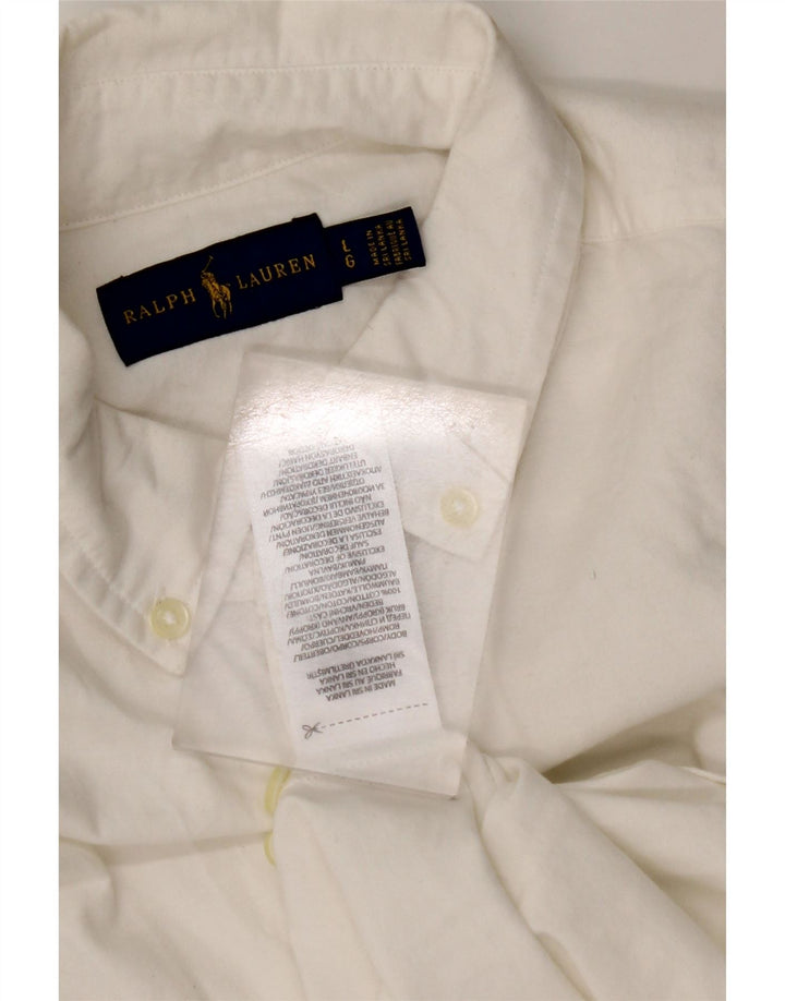 RALPH LAUREN Camicia a maniche corte da donna UK 16 Large Cotone bianco