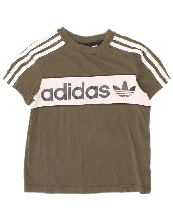 Maglietta grafica da ragazzo Adidas Top 5-6 anni in cotone color block kaki