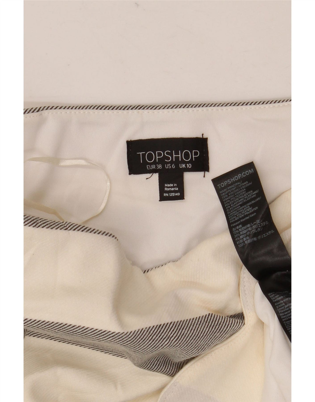 Topshop Minigonna da donna UK 10 Small W28 Viscosa a righe bianco sporco