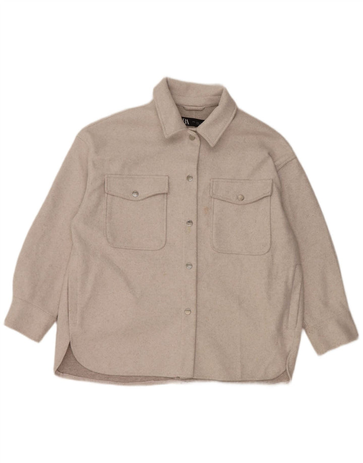 Camicia in pile Shacket oversize da donna Zara UK 16 grande poliestere grigio