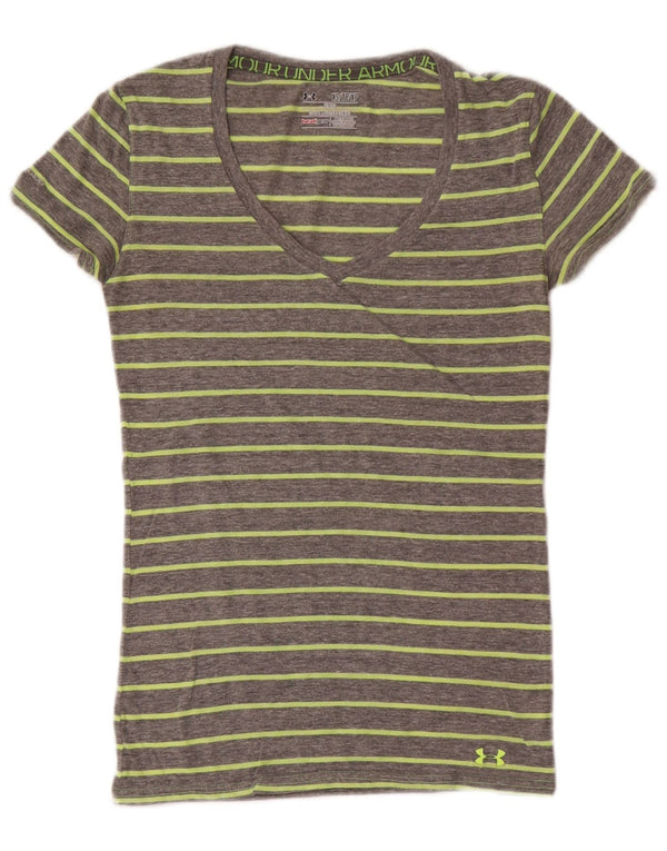 Maglietta Under Armour da donna Heat Gear UK 4 XS cotone a righe grigie