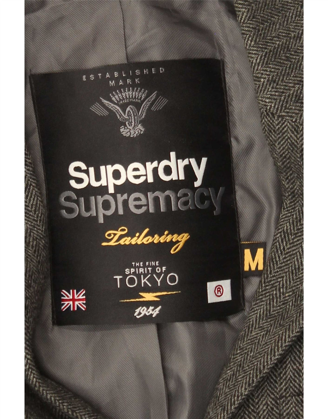 Giacca blazer da uomo a 2 bottoni Superdry UK 38 grigio medio a spina di pesce