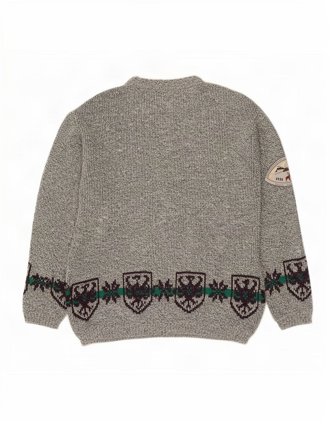 Maglione girocollo da uomo vintage in lana Fair Isle grigia grande