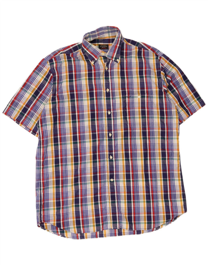 Paul & Shark Camicia da uomo a maniche corte da yachting, grande motivo a quadri multicolore