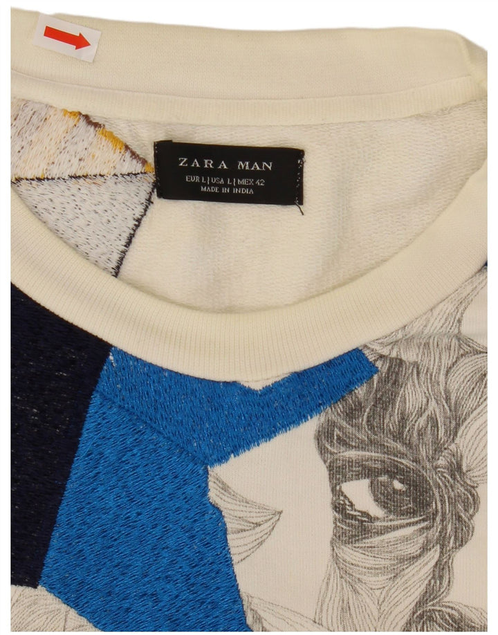 Felpa grafica da uomo Zara Maglione grande bianco