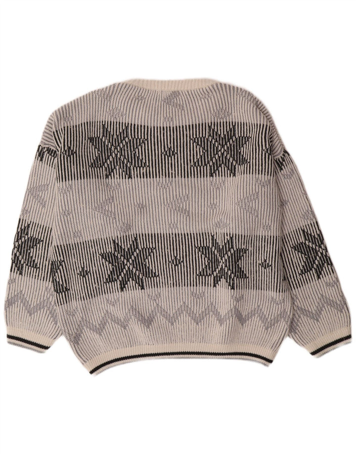Maglione maglione scollo a barca da uomo VINTAGE XL bianco sporco classico Fair Isle
