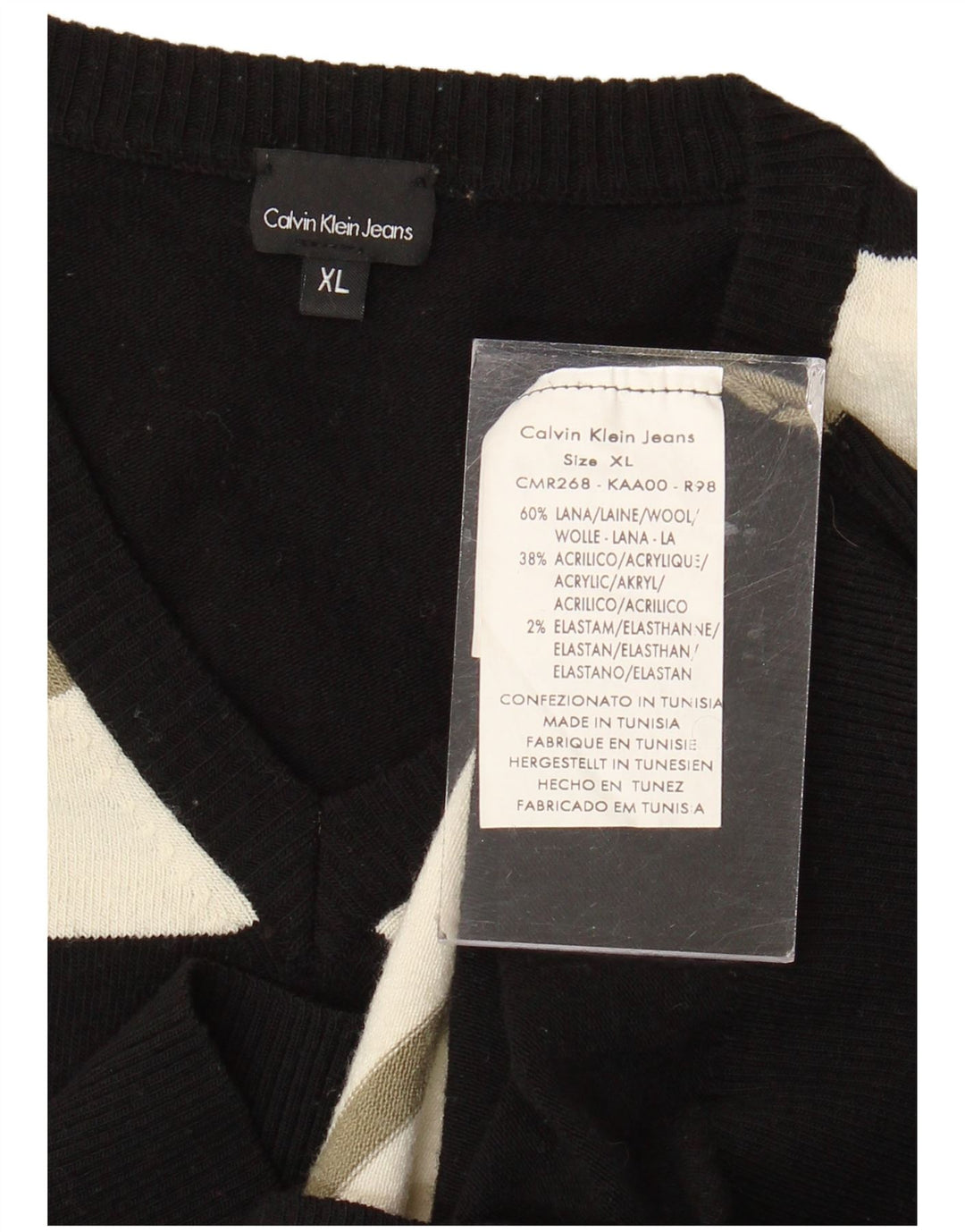 Calvin Klein Jeans maglione da donna con scollo a V piccolo in lana a righe nere