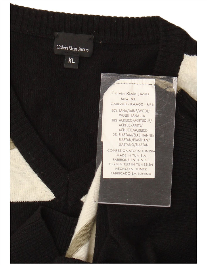 Calvin Klein Jeans maglione da donna con scollo a V piccolo in lana a righe nere