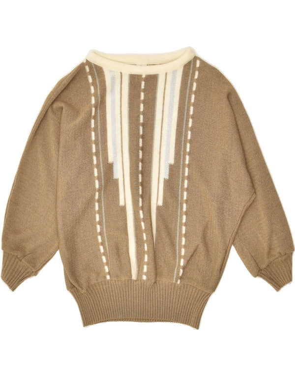 VINTAGE Womens Boat Neck Jumper Sweater EU 38 Medium Khaki Striped