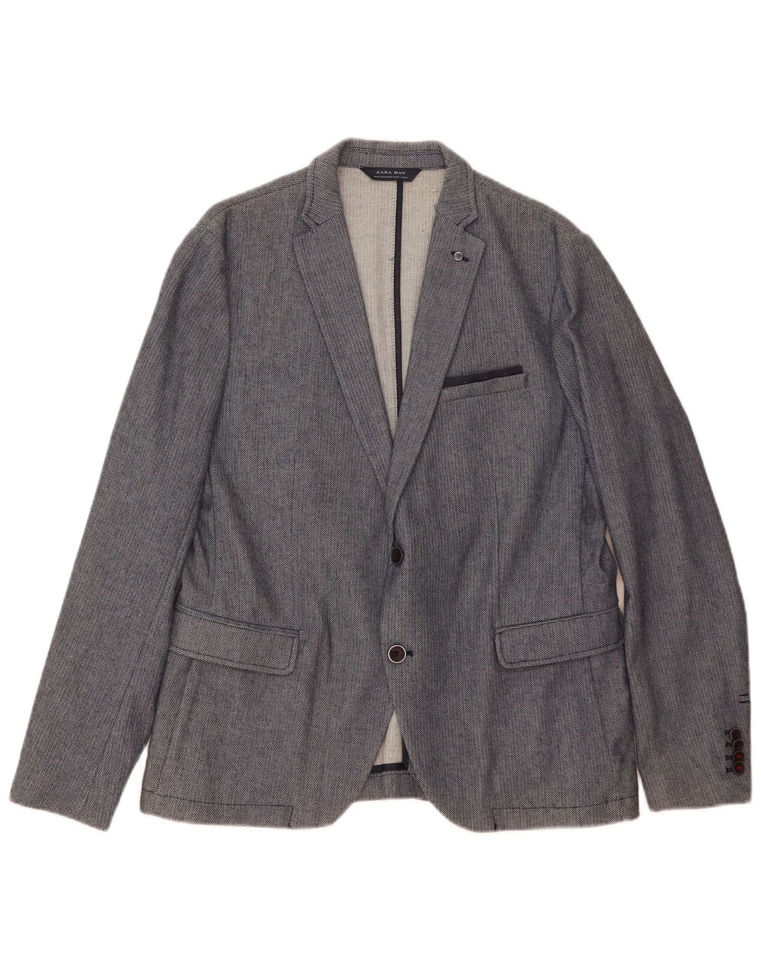 Giacca blazer a 2 bottoni da uomo Zara EU 54 XL poliestere geometrico blu