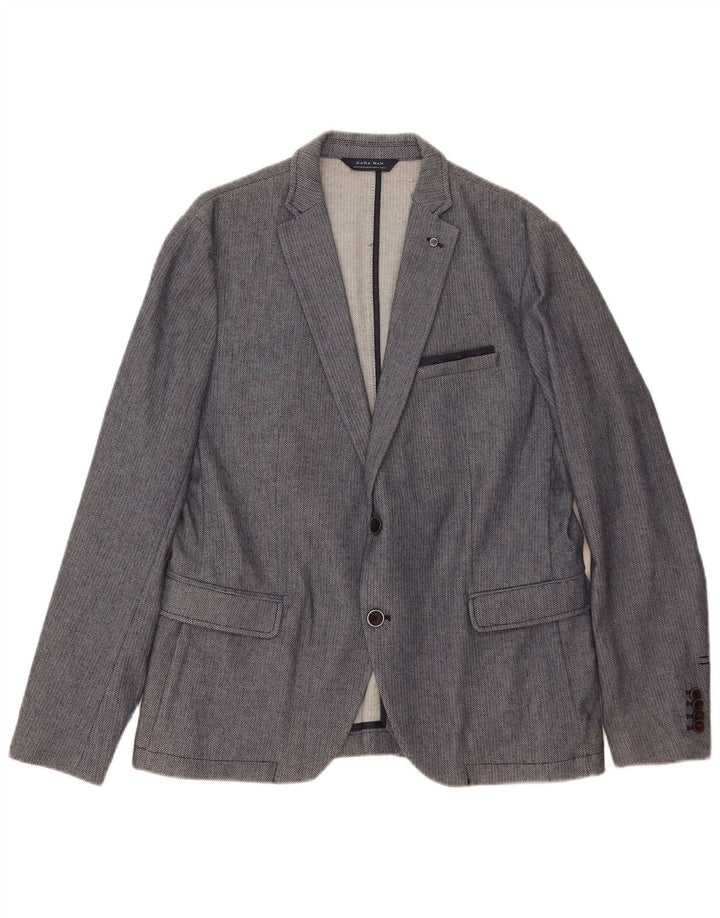 Giacca blazer a 2 bottoni da uomo Zara EU 54 XL poliestere geometrico blu
