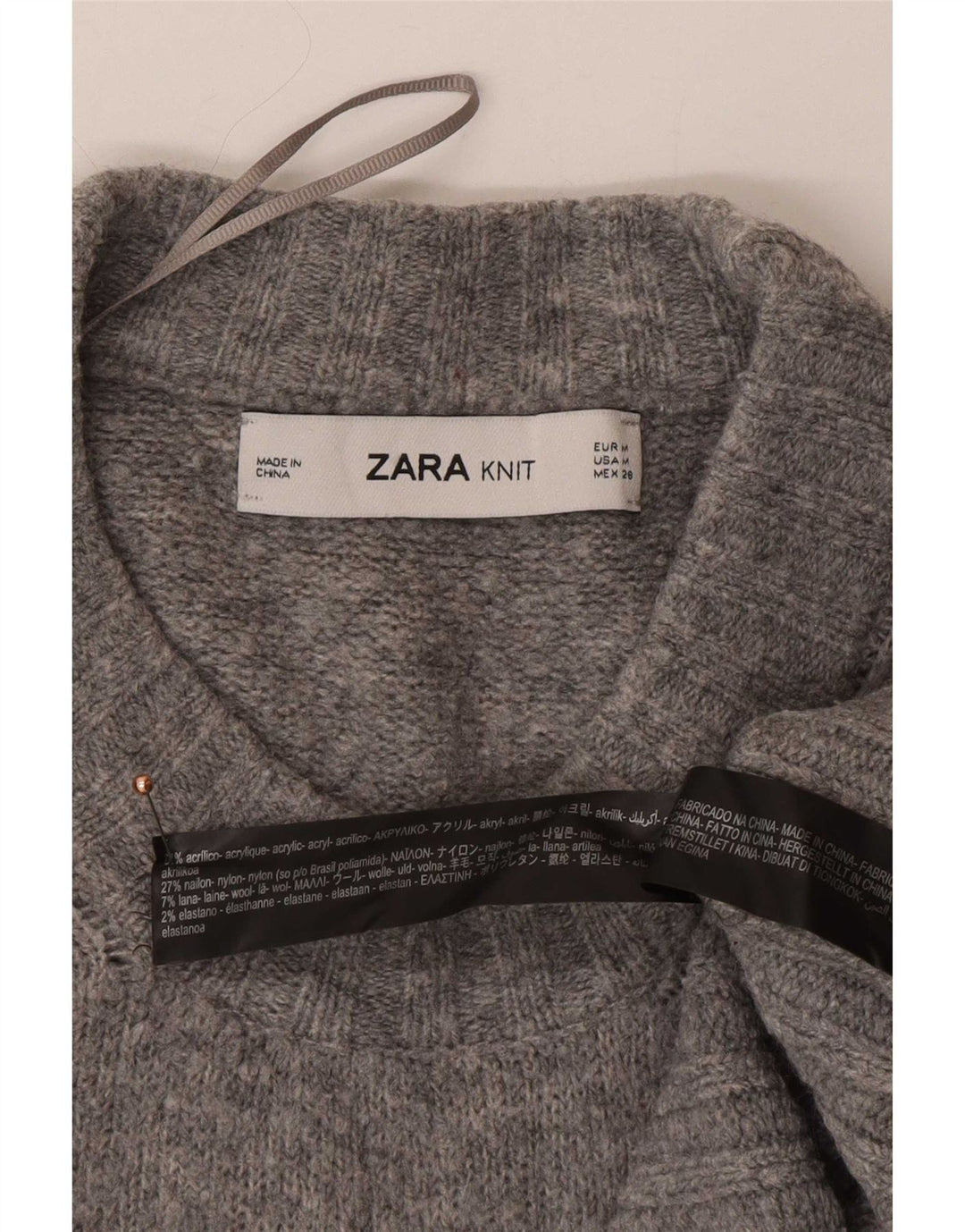 Maglione girocollo oversize da donna Zara UK 14 Acrilico grigio medio