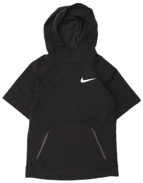 Maglia con cappuccio a maniche corte Nike Dri Fit da donna UK 14 Large Nero Poliestere