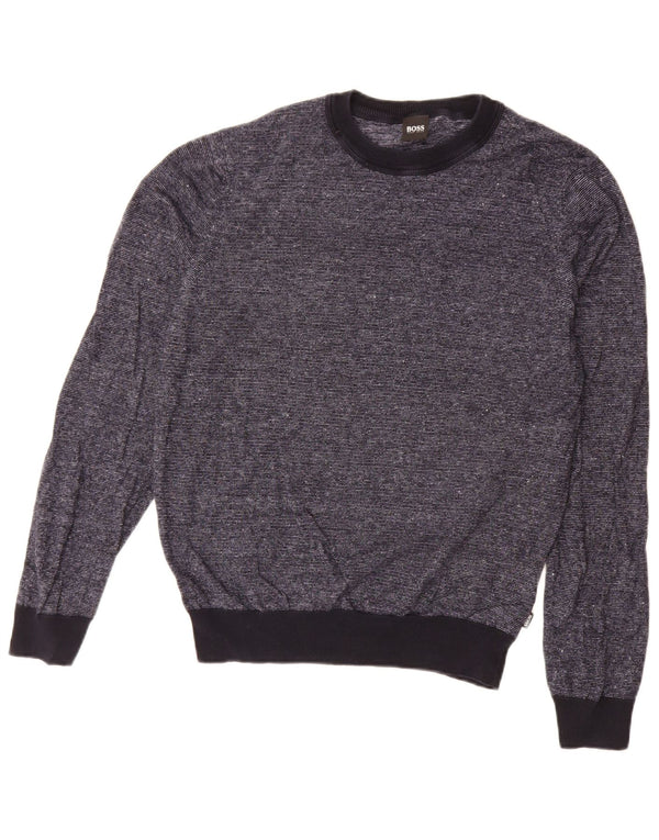 Hugo Boss Maglione da uomo con scollo a barca Maglione medio in cotone gessato blu navy