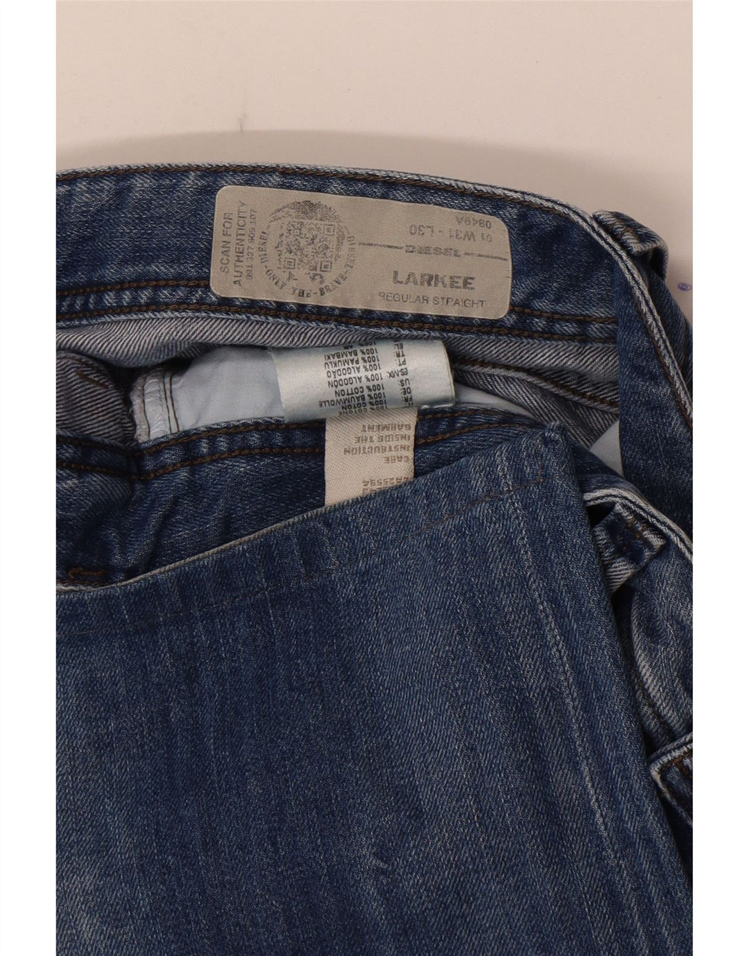Jeans dritti regolari da uomo Diesel Larkee W31 L30 cotone blu