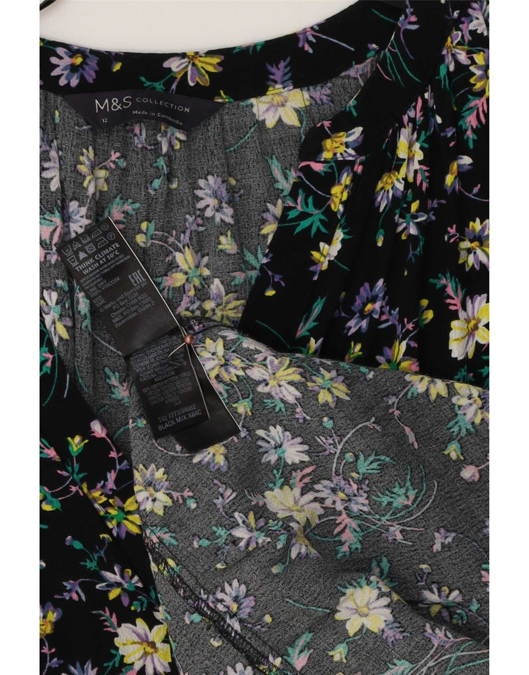 Abito lungo da donna Marks & Spencer UK 12 Viscosa floreale nera media