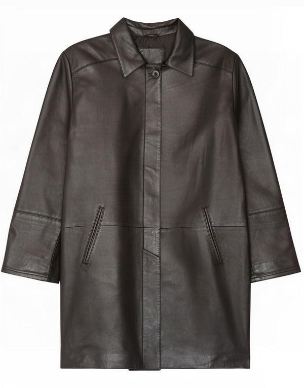 Vintage Womens Oversized Leather Coat IT 44 Medium Black