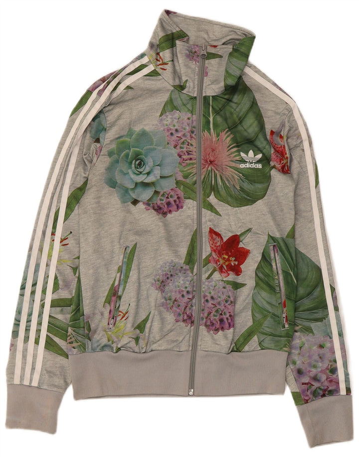 Giacca da ginnastica grafica da donna Adidas UK 14 Grigio medio floreale