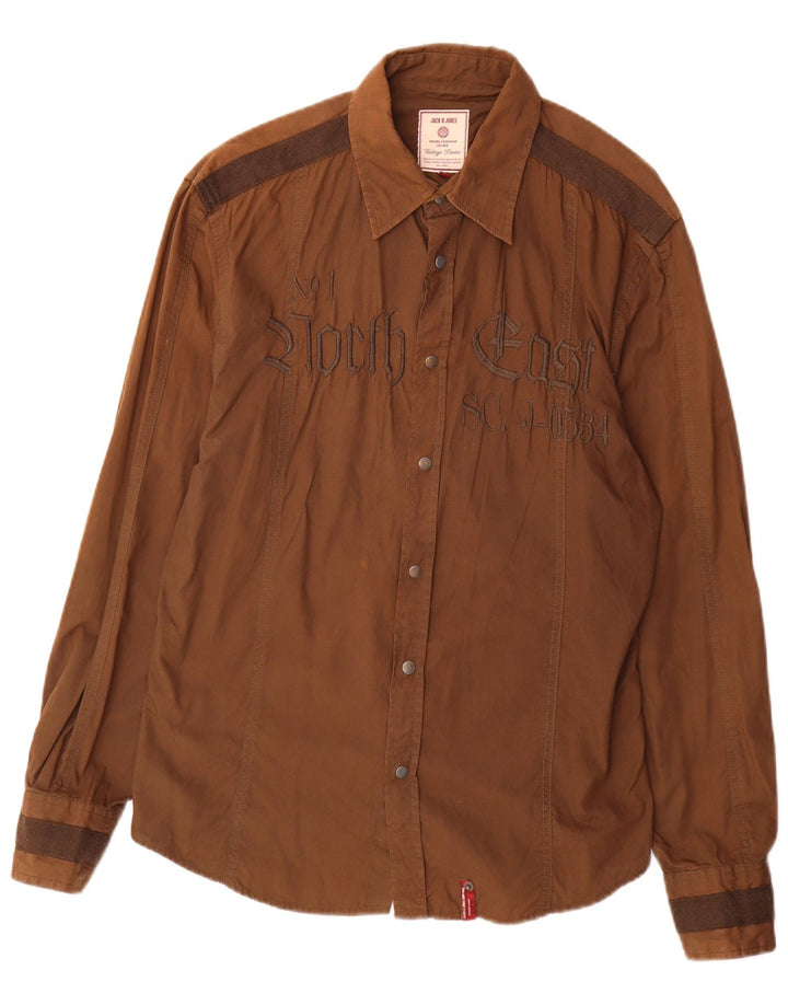 Camicia grafica da uomo Jack & Jones grande in cotone marrone