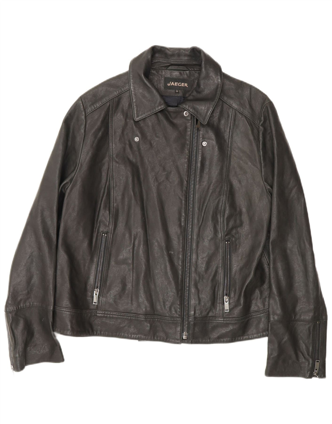 Giacca da motociclista in pelle da donna Jaeger UK 16 grande in pelle nera