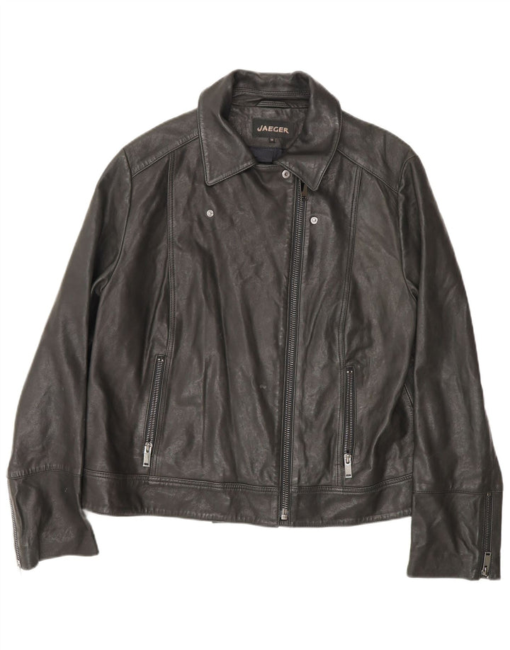 Giacca da motociclista in pelle da donna Jaeger UK 16 grande in pelle nera