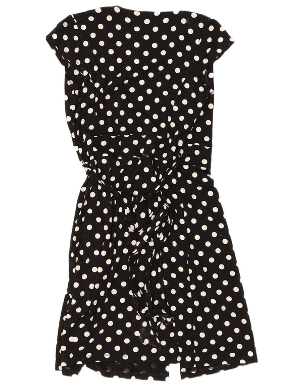 Abito a portafoglio senza maniche da donna Hobbs UK 10 piccolo viscosa nera a pois