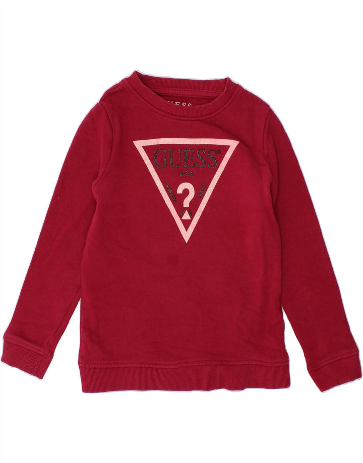 GUESS Girls Graphic Sweatshirt Jumper 3-4 Years Red Cotton Vintage Guess and Second-Hand Guess from Messina Hembry 