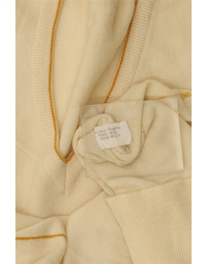 Maglione vintage da uomo con scollo a V in lana a righe bianco sporco medio