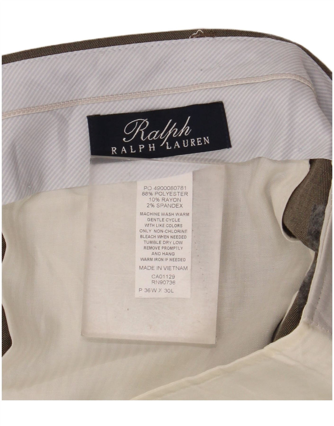 Pantaloni da abito dritti da uomo Ralph Lauren W36 L30 Poliestere beige