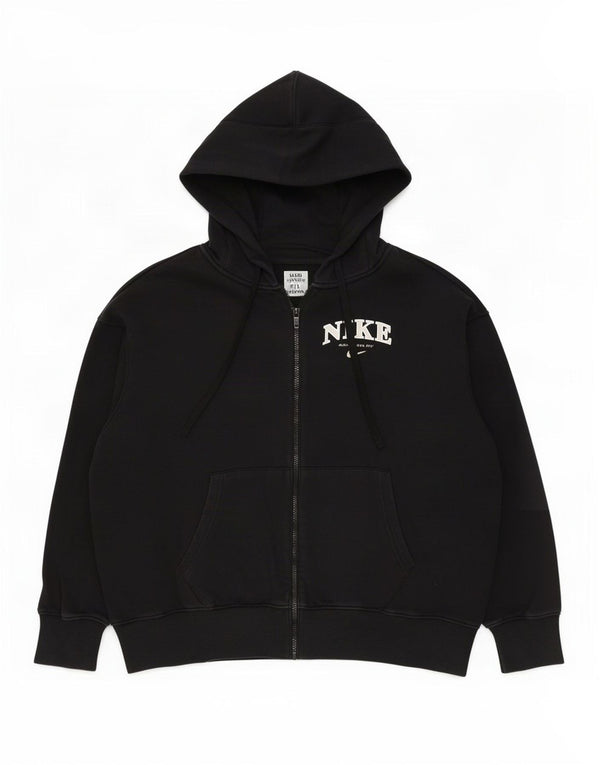 Felpa con cappuccio e zip oversize grafica Nike da donna UK 16 grande cotone nero
