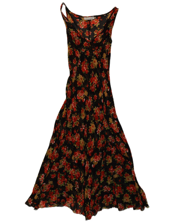 Twin-Set Abito lungo da donna senza maniche trasparente UK 10 Piccolo floreale nero