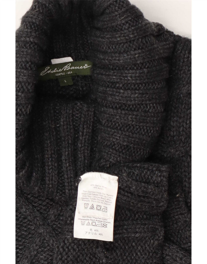Maglione maglione da donna a collo alto Eddie Bauer UK 16 grande lana grigia