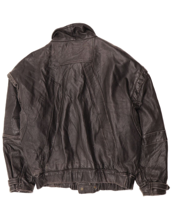 Giacca in pelle vintage da donna IT 52 2XL Pelle nera