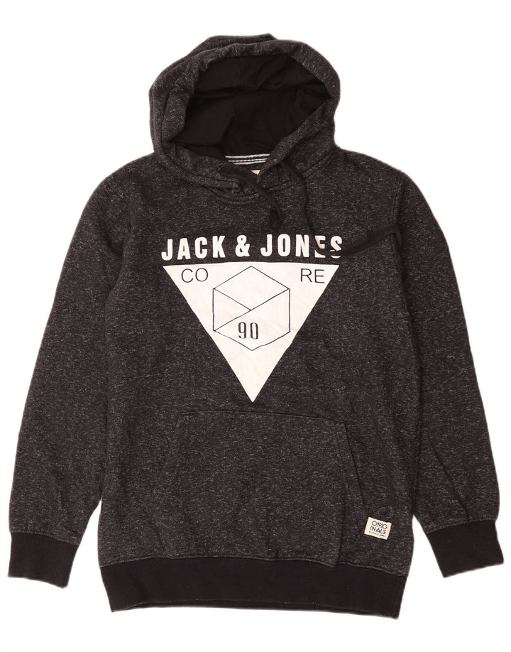 Jack & Jones Felpa con cappuccio grafica da uomo media nera screziata