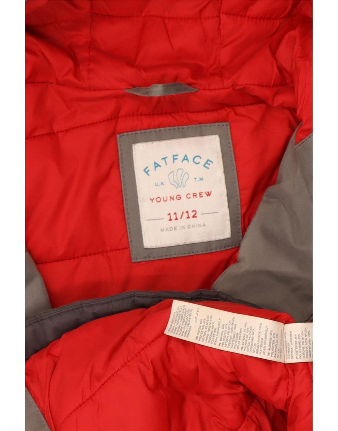 Giacca imbottita con cappuccio per ragazzi Fat Face 11-12 anni Poliestere color block grigio